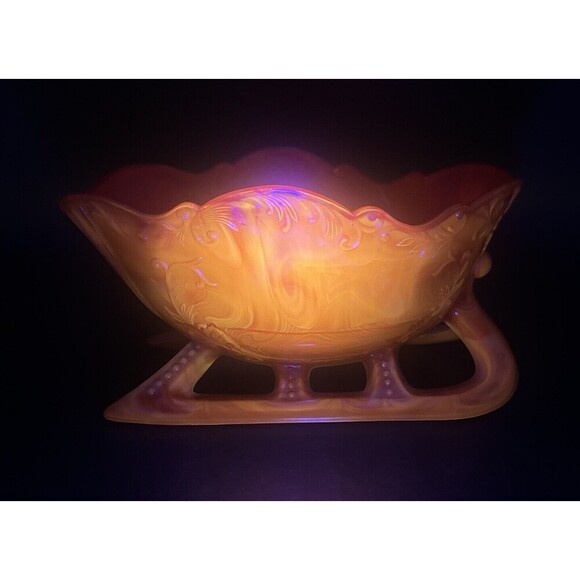VTG Westmoreland Amberina Red Orange Slag Glass Open Sleigh 9” Glows - Picture 9 of 11